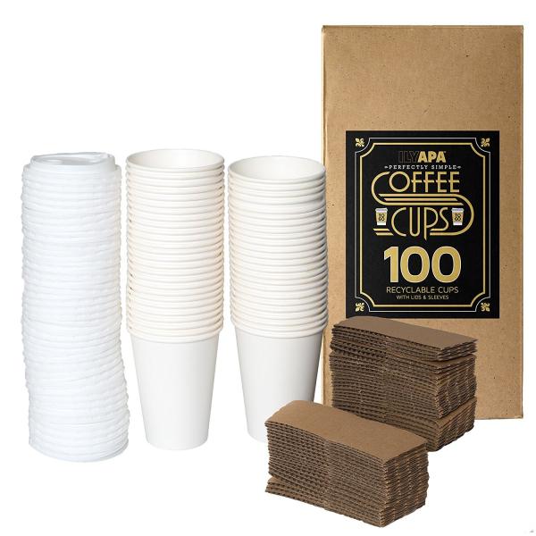 16 Oz White Compostable Paper Coffee Cups No Smell Food Packaging Grade