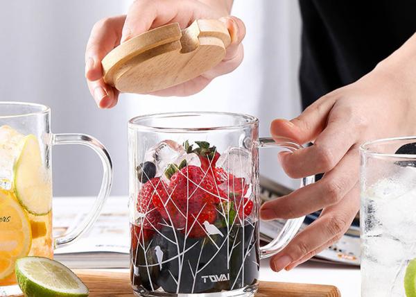 Canecas de café de vidro personalizadas com vidro resistente ao calor da tampa de madeira