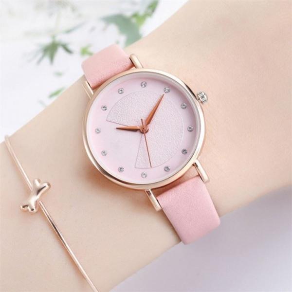 Simple Genuine Diamond Quartz Watch Antiscratch With 12mm Width Strap