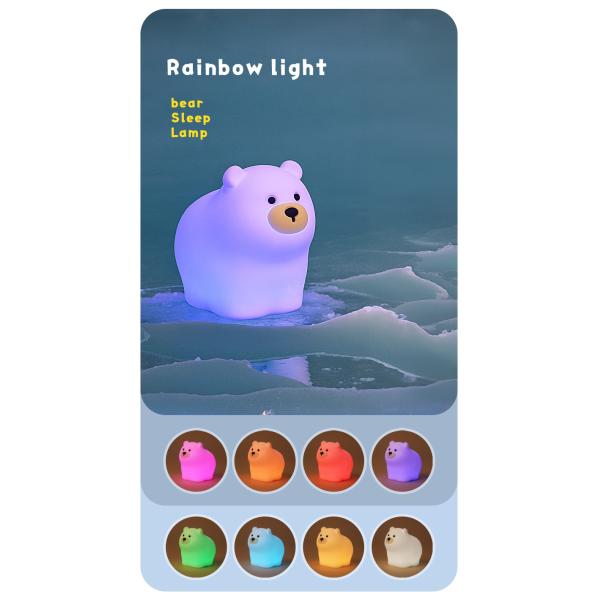 Little Bear Patting Silicone Night Light Children's Bedroom Baby Feeding Cute Creative Small Night Light Soft Light