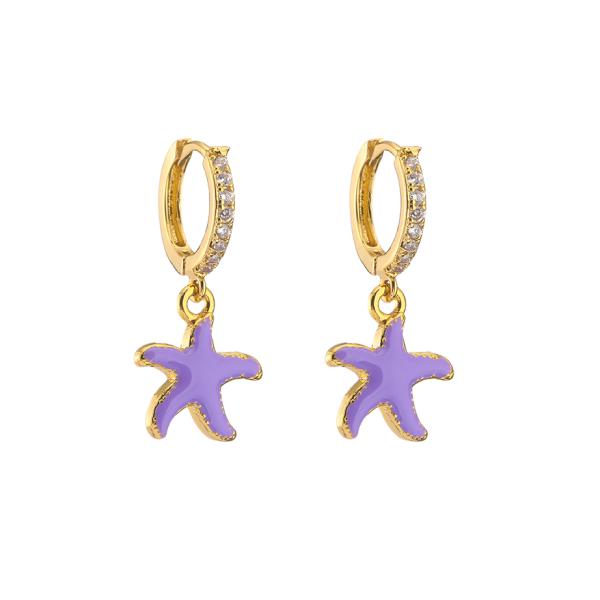 Starfish Rhinestone Hoop Earrings Zircon Enamel Gold Plated Jewelry