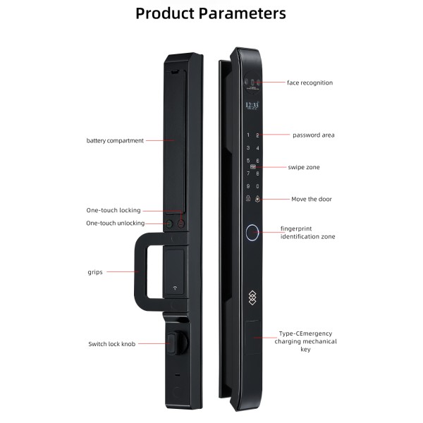 Tuya App Full Automatic Aluminum Door Lock With 3D Face Recogination Video Intercom Digital Door Auto Lock Smart Lock Cnc