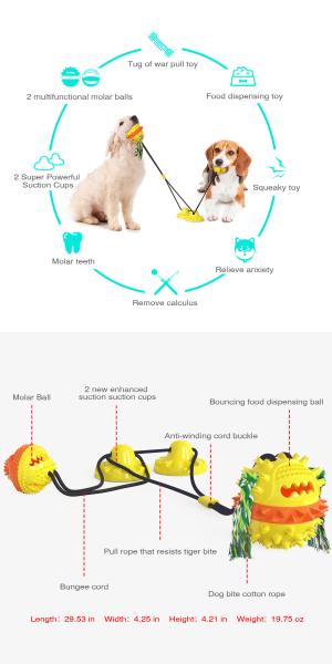 Sucker Drawstring Teeth Cleaning Dog Toy / TPR Double Ball Dog Food Dispenser Toy