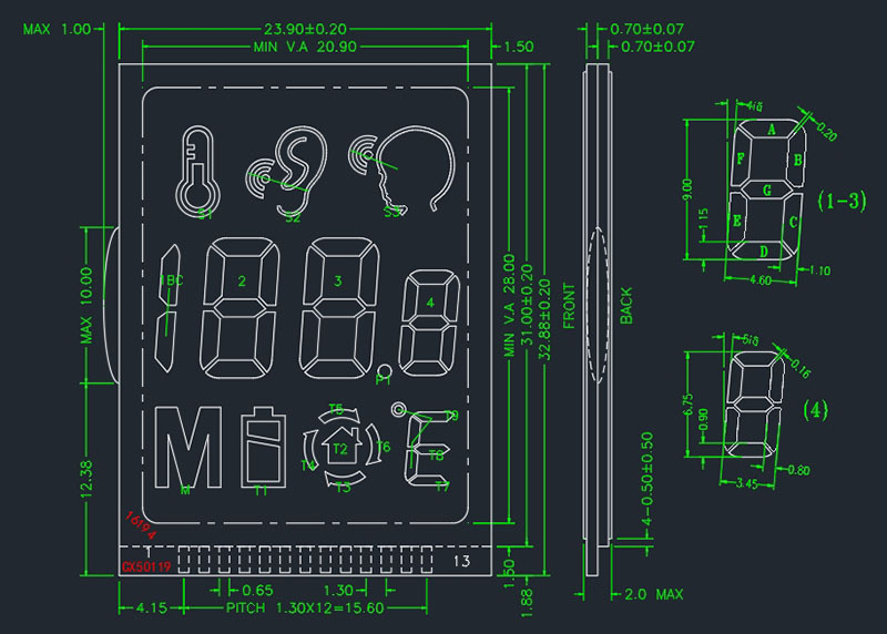 Custom Segment LCD Screen for Handheld Forehead Thermometer, Positive Display Custom Size,segment lcd display,segment lcd