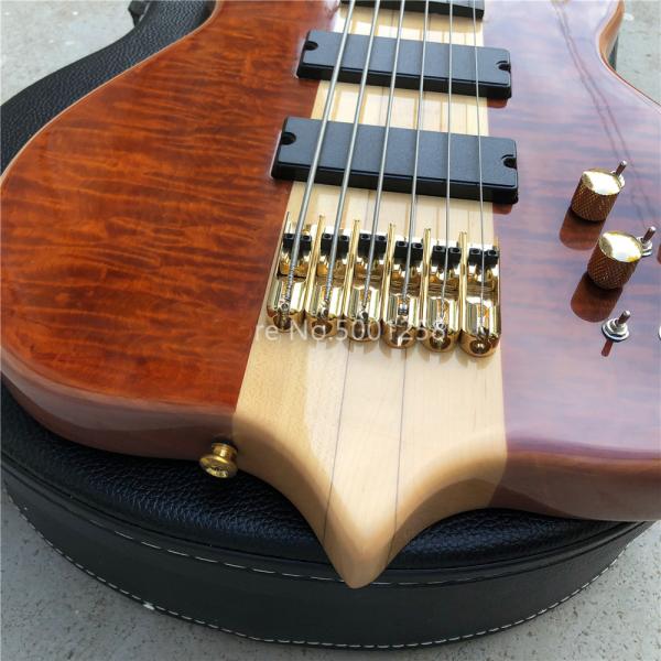 6 String Electric Bass Guitar with Win Red burst Maple top Ebony Fingerboard Active pickups Bass Neck through body