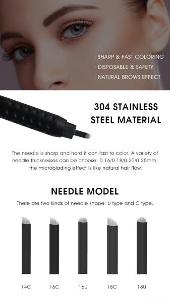 Disposable Microblade Pen with 0.16/0.18/0.20mm Blades and 14F/16F/18F/16U/18U Sizes for Eyebrow Tattoo
