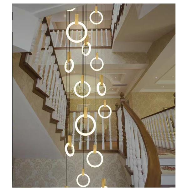 Apartamento Duplex de escalera de loft con lámparas de luz con elegir simple moderno para la villa anillo lámparas de luz largas 10KG de oro / diseño personalizado