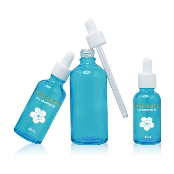 botella de vidrio del dropper del aceite 50ml que pinta el envase cosmético azul