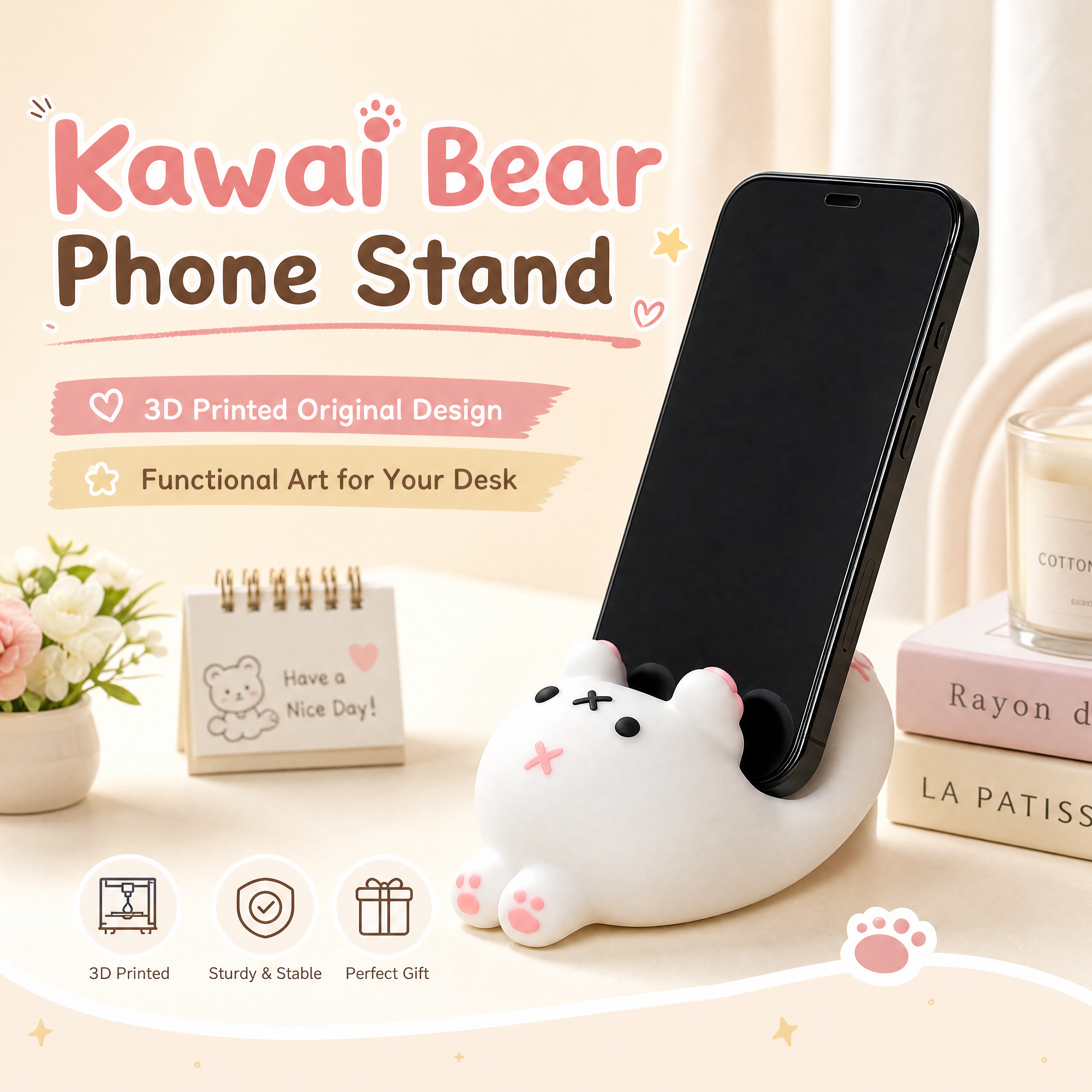 Kawaii Cartoon 3d Printable Items Animal Phone Cradle Minimal Desk Ornament