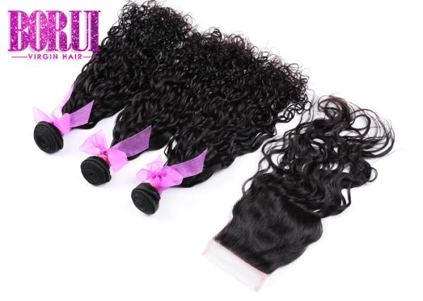 Virgin Malaysian Human Hair 3 Bundles With Closure Water Wave 8-26 Inch