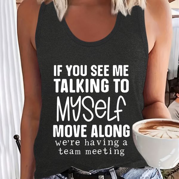 100% Cotton Women Tank Tops Letter Printing Casual Round Neck Sleeveless Vest