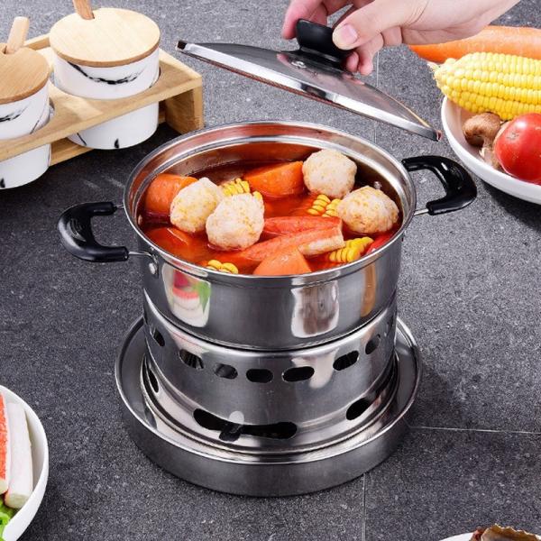 Hot Selling Household Stainless Steel Ramen Soup Pot Portable Cooking Pot Spirit Cooker Alcohol Stove Small Hot Pot