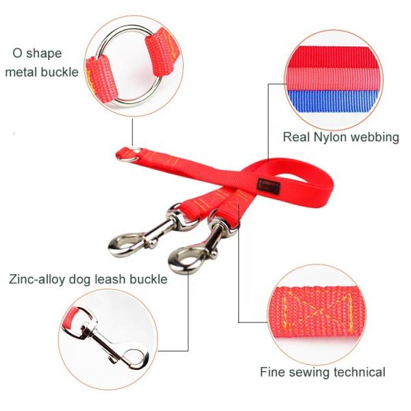 Two Nylon Dog Leash Adjustable Length Dog Lead No-Tangle Two Hooks Dog leash