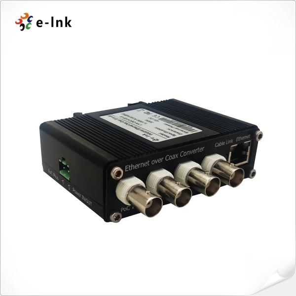 DIN-Rail Ethernet over Coax Receiver with 4-Channel Input and PoC Function