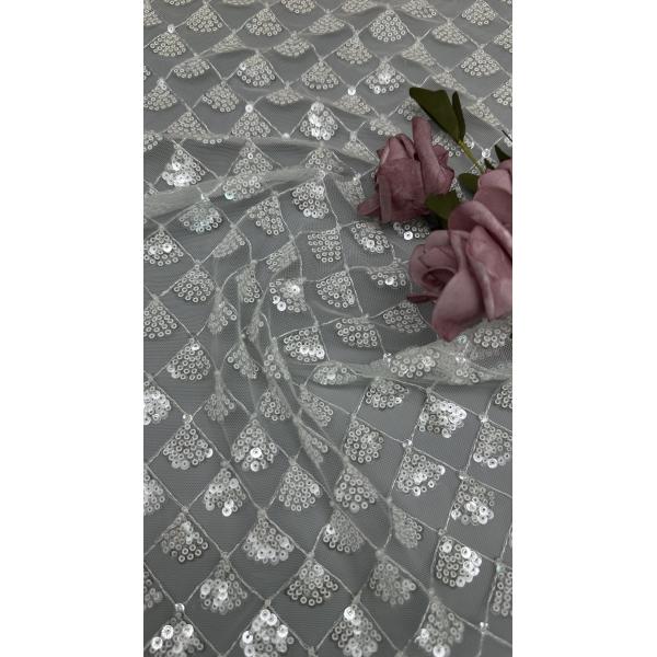 Leafy 3D Floral Fabric Sequin Elegant Mesh Lace Fabric Luxury Occasion Evening Fabric