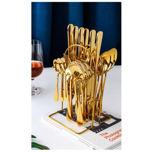 24 PCS Gold Flatware Set for Party Customized Stainless Steel Cutlery Knife Spoon Fork