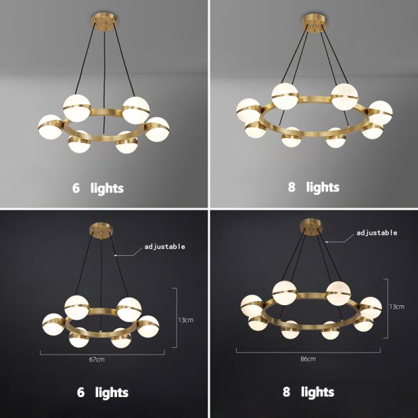 Brass Body Pendant Light with Adjustable Height and 50000 Hours Lifespan for Modern Luxury Chandelier