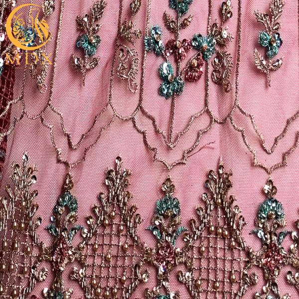 Женщины одевают Sequins шнуруют подгонянный шнурок ширины ткани 140cm французский вышитый бисером