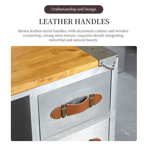 Nidea #318 Industrial-Style Wood Top Aluminum Frame Home Office Desk with Durable & Simple Design 3-Drawers Rectangular