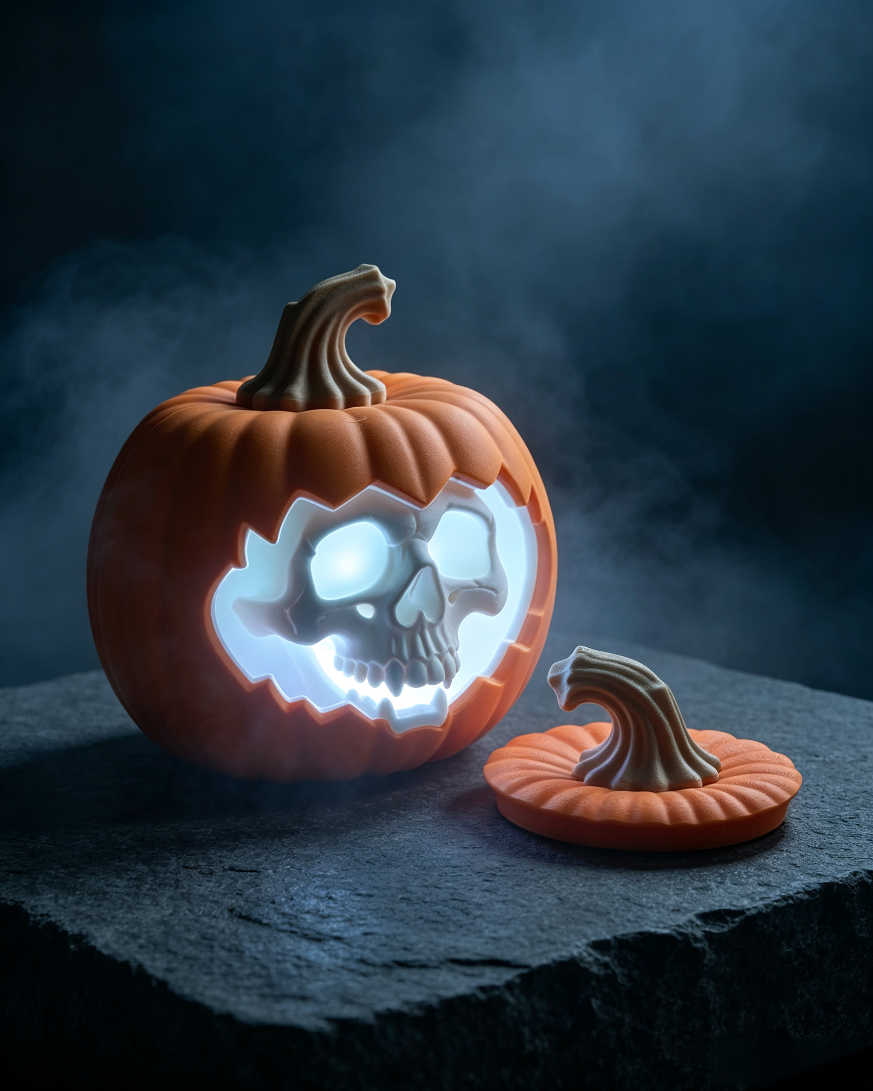 Halloween Skull Pumpkin Ornament, Multicolor LED Light 3D Printed Holiday Decoration