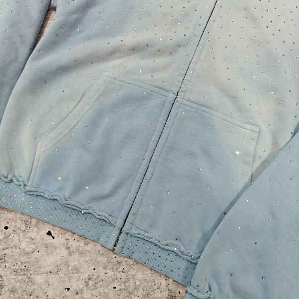 Custom 2025 Streetwear Heavyweight Rhinestone Hoodie Unisex Blank Vintage Sun Faded Acid Wash Zip Up Oversized Hoodies