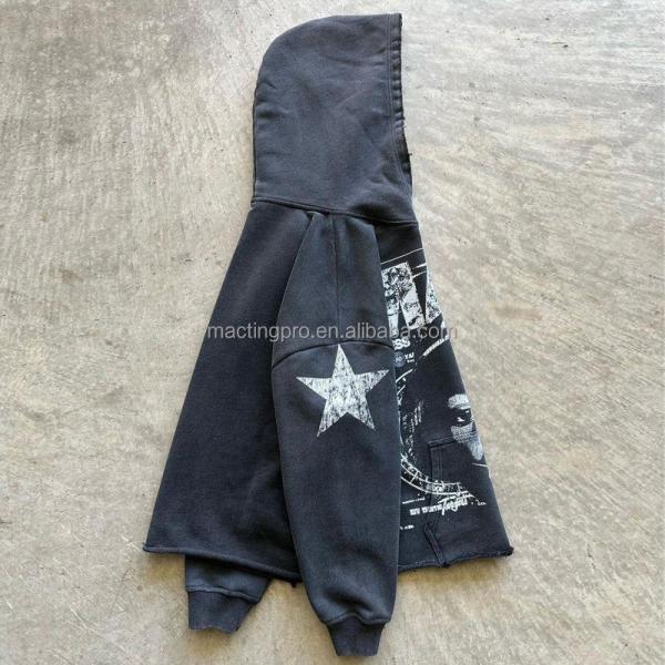 Direct To Garment Printed Hoodies Cropped Hoodie Men French Terry Flocking Embroidery Acid Wash