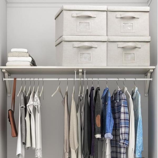 Linen Fabric, Metal Handles Collapsible Stackable Storage Bins With Lids, Packs White Linen Fabric Closet Boxes With Lids, Storage Cube Baskets Container Organizers For Bedroom Office