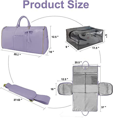 PU Leather Women Travel Luggage Bag With Shoe Pouch Hanging Suitcase