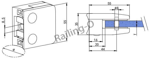 55 X 55mm Stainless Steel Glass Clamp Glass Brackets With Plate