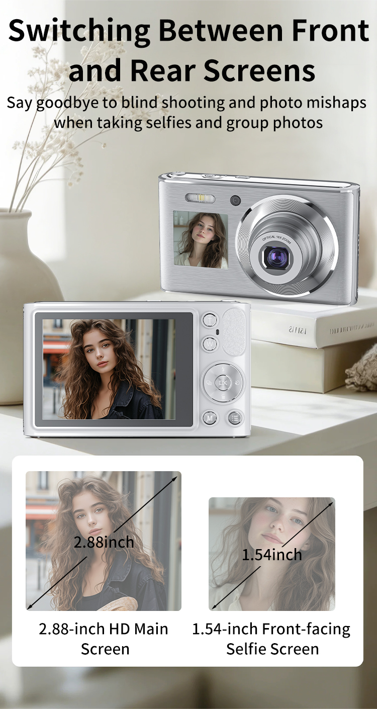 Brand New CMOS Dual Screen Mirrorless Camera 7.1x-16x Optical Zoom 4K Video Face Detection Image Stabilization Compact Design