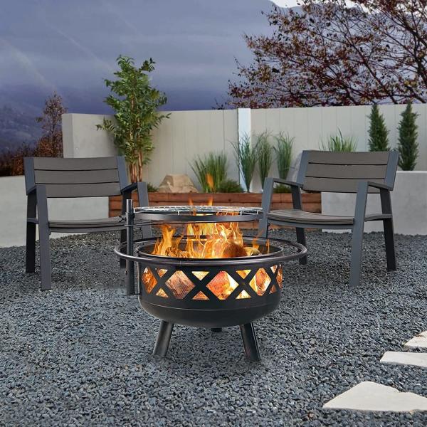 Outdoor 30'' Heavy Duty Barbecue Fire Pit BBQ Grill Firepit Bowl With Spark