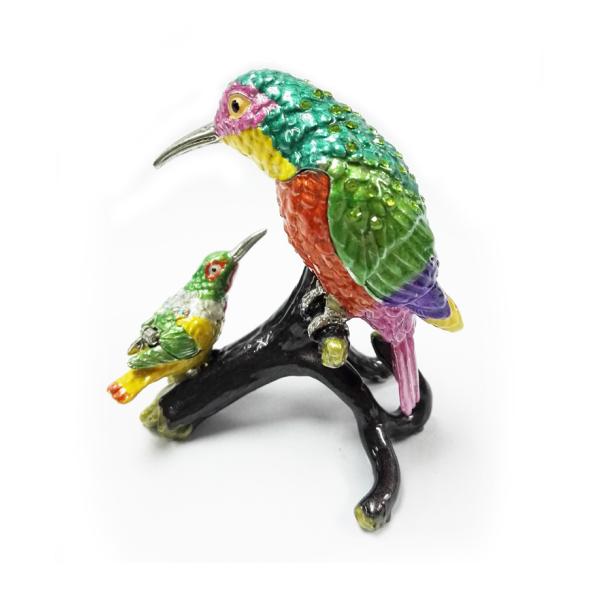 Mum and baby bird metal jewelry box for jewelry wholesales bird jeweled enamel trinket box