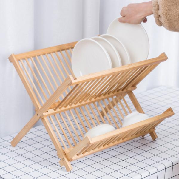 Bamboo plate Holder for Dish Rack- plate and bowl  Drying rack - Bamboo Dish Drying Racks