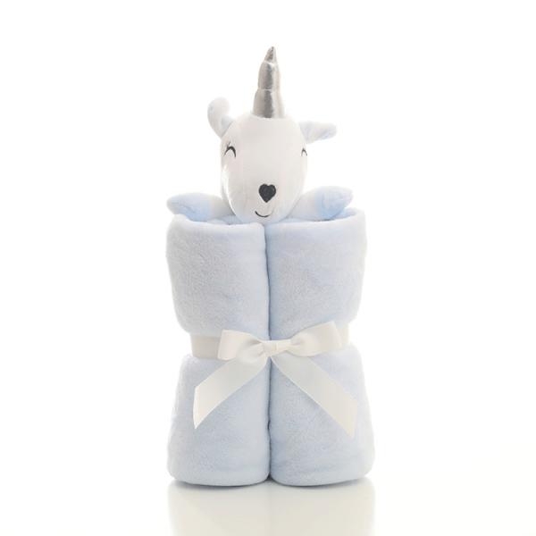Adorable Blue Snuggle Blanket Baby Unicorn Stuffed Animal Blanket