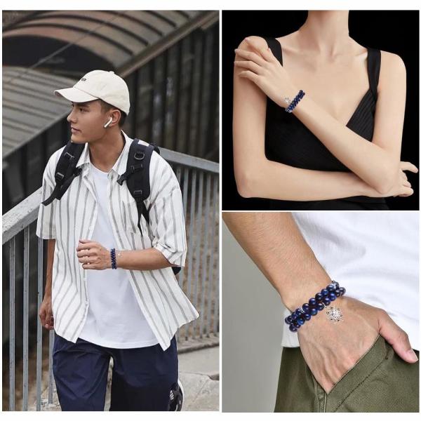 Эластичный круглый темно-синий 8 мм Тигровый глаз Драгоценный браслет Лечебная энергия Очарование Ювелирные изделия