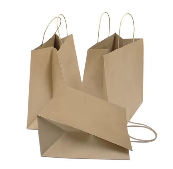 Recyclable kraft paper bag with twisted handle and reusable shopping paper bag logo printing