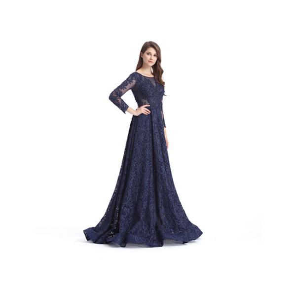 Dark Blue Illusion Backless Long Sleeve Occasion Dresses For Women Party