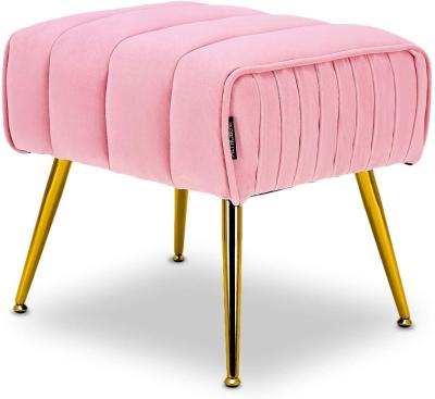 Tufted Footrest Modern Ottoman Stool Trapezoid Gold Tone Metal Legs Durable