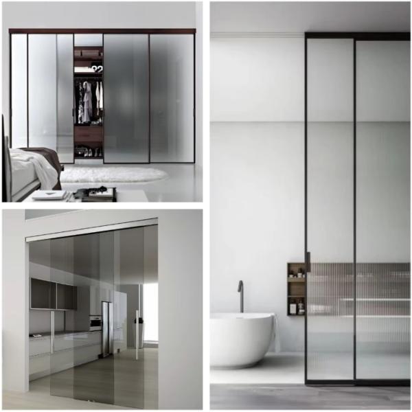 Automatic Sliding Door System Interior Narrow Frame Trackless Aluminum Alloy Sound Insulation Glass Sliding Doors