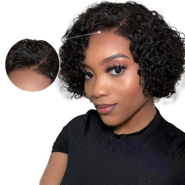 Top Human Hair Brazilian Pixie Cut Curly Full HD Lace Glueless Side Part Wig for Women