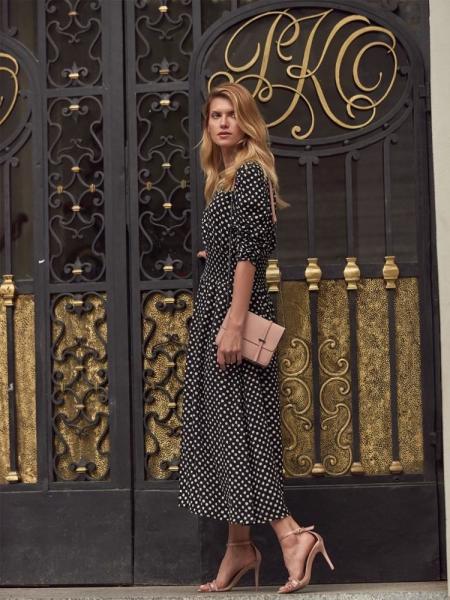 Women Elegant Short Sleeve  Polka Dot Casual Maxi Dresses With 100% Viscose