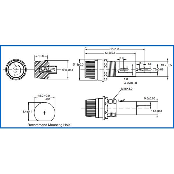 Установка гайки быстрая соединяет патрон предохранителя R3-13 10A 250V 3AG 6.35x30mm стеклянный