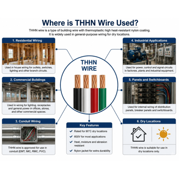 8 10 12 14 16 AWG THHN Cable 600V Copper Building Cable PVC Nylon