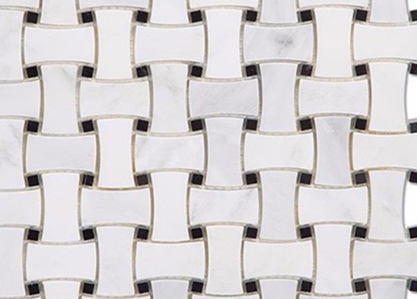 Black Dot Stone Mosaic Tile Basketweave White Bianco Carrara Marble Blocks