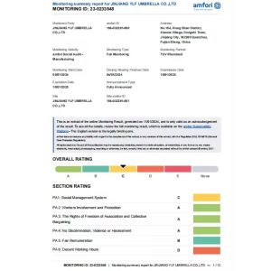 Jinjiang YLF Umbrella Co., Ltd. Certifications