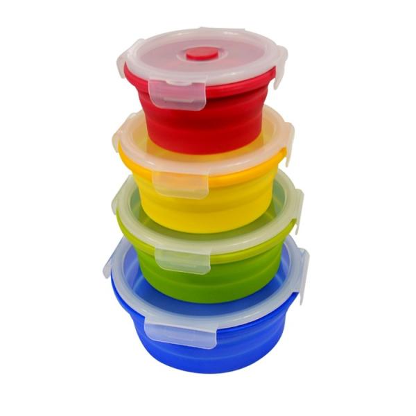 Collapsible Lunch Box, Silicone Food Storage Containers Eco Lunch Bento Box BPA-Free with Fork Spoon for Adults, Kids