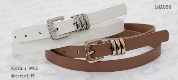 Beige / Black / White Womens Skinny Belt , Metal Loop Pu Leather Belt For Womens