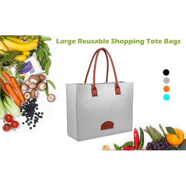 Grocery Bags Reusable Eco Shopping Bags Large Made By Felt Fabric Produce Bags Stylish Travel Tote Bag Gray