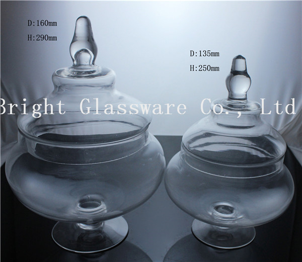 handmade blown glass storage jar with lid, sugar jar