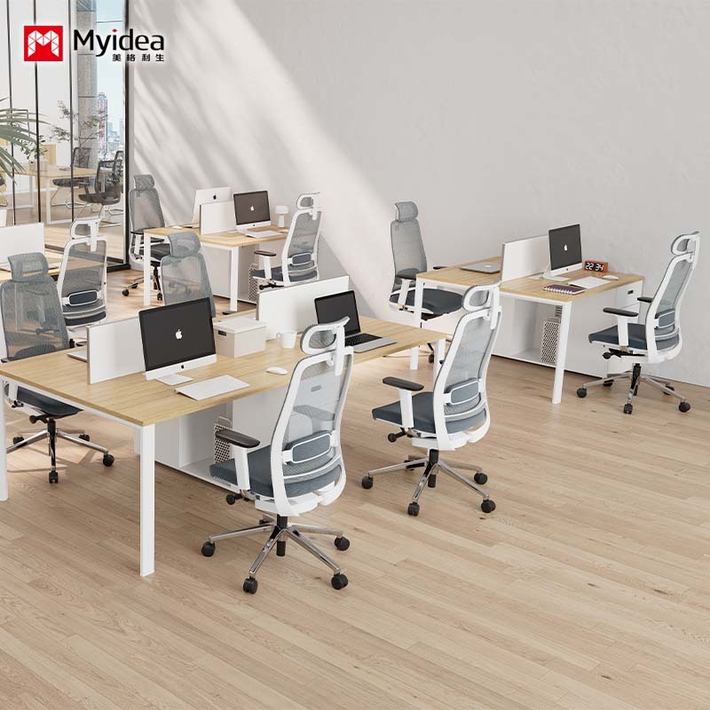 Opposing-Facing Staff Desk with Combination-Lock Storage Side Cabinet – Secure and Practical for Shared Office Workstations.